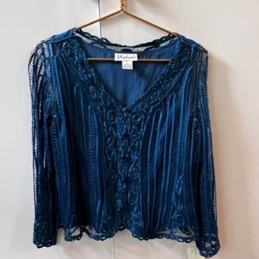 Lacy 2 piece midnight blue formal top and skirt, NWT